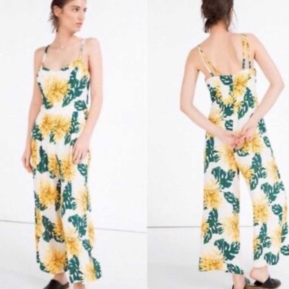 Zara Floral Yellow Palm Leaf Jumpsuit